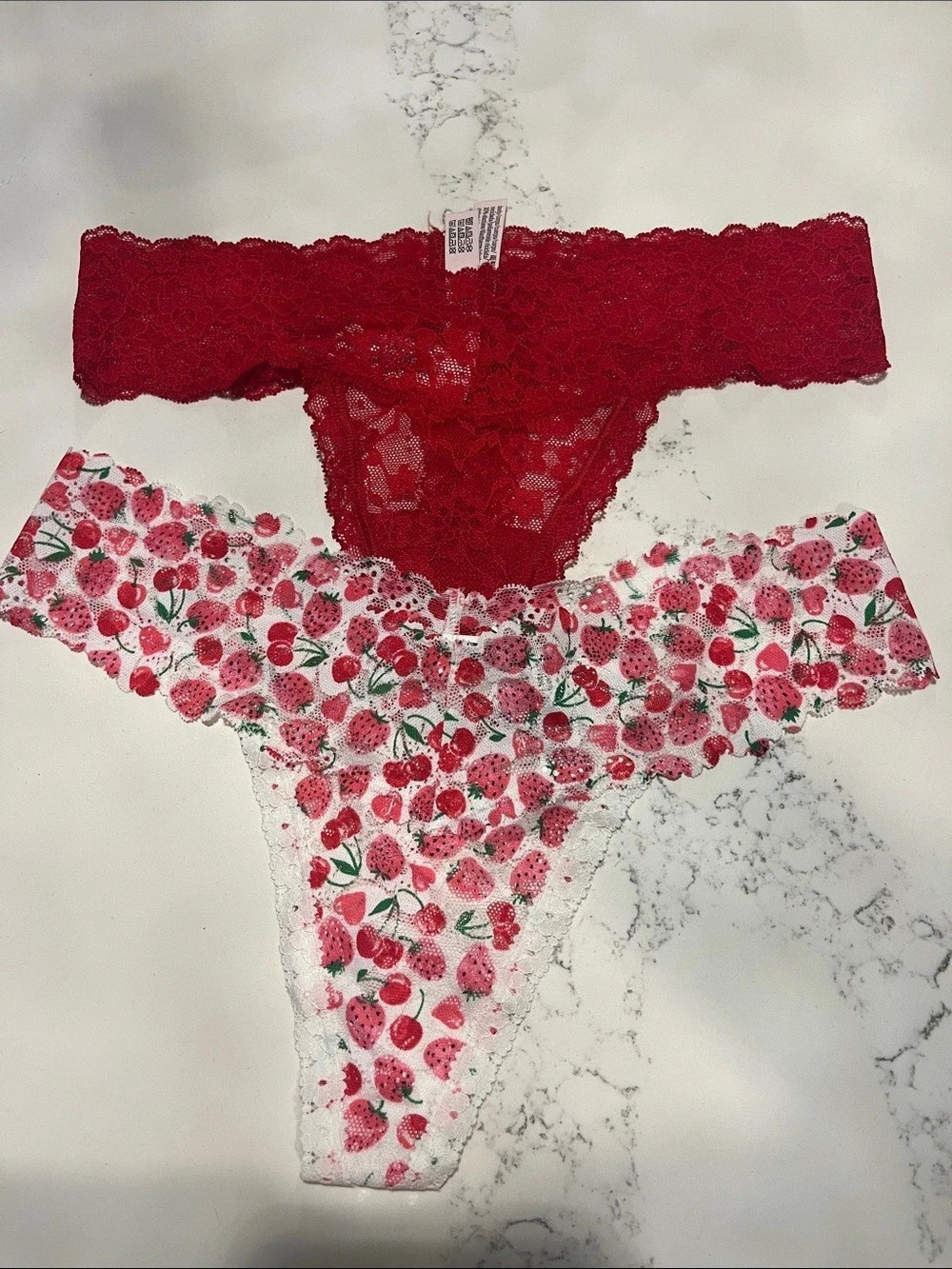 Victoria'Small Secret Pink Floral Lace Thong in Red & Size Small NWT